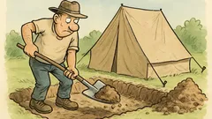Witz: Ein Graben-ums-Zelt-Schaufler im Camp…