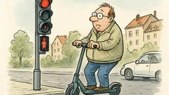 Witz: Ein Ampelrandroller wartet auf Grün