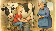 Witz: Enkelin melkt die Kuh in zwei Minuten