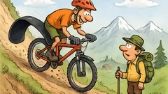 Witz: Ein Mountainbiker fährt den Trail runter…