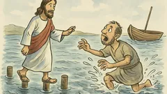 Witz: Jesus läuft übers Wasser, Petrus springt