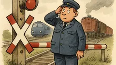 Witz: Bei der Abschlussprüfung: D-Zug links, Güterzug rechts