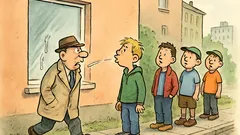 Witz: Ein Herr tadelt spuckende Jungen
