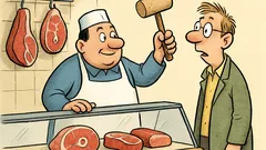 Witz: Ein Berliner Metzgermeister hängt ein Schild