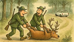 Witz: Zwei Jäger ziehen einen Hirsch...