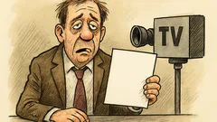 Witz: Spätnachrichtensprecher hält Zettel vor die Kamera