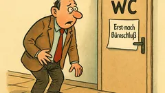 Witz: Schild am Kanzleiklo: Nur nach Büroschluss