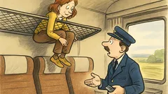 Witz: Cornelia sitzt im Gepäcknetz