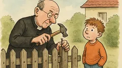 Witz: Der Pfarrer repariert den Gartenzaun