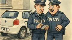 Witz: Zwei Polizisten sehen falsch geparkten „GB“-Wagen