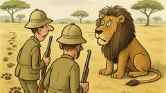 Witz: Zwei Großwildjäger und ein Riesenlöwe