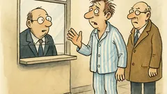 Witz: Verstört im Schlafanzug am Fahrkartenschalter