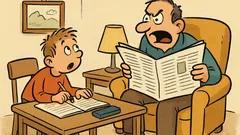 Witz: Leo macht Hausaufgaben, nervt den Vater