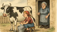 Witz: Enkelin melkt die Kuh in 2 Minuten