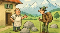 Witz: Ein Gast im Alpendorf fragt nach Steinen