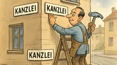 Witz: Einer hängt Kanzleischilder an jede Ecke