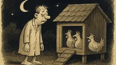 Witz: Mitten in der Nacht gackern Hennen