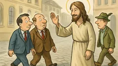 Witz: Drei Männer gehen am Graben