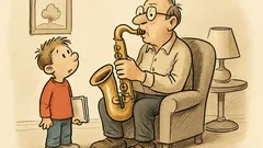 Witz: Vati, wie schreibt man Saxophon?