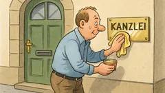 Witz: Ein Kanzleischild-Polierer klopft an