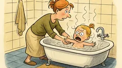 Witz: Sonja schreit im viel zu heißen Bad