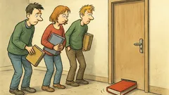 Witz: Studierende warten vor der Prüfungstür