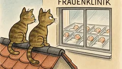 Witz: Zwei Katzen spähen in die Frauenklinik