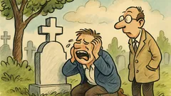 Witz: Ein Mann sitzt am Grab und schreit
