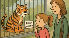 Witz: Katja liest „Frisch gestrichen“ am Tiger