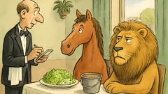 Witz: Pferd und Löwe im Veggie-Restaurant
